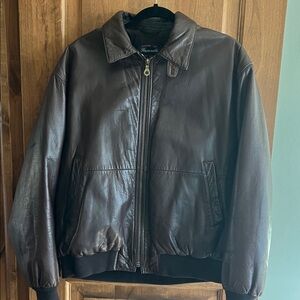 Faconnable Dark Brown Leather Bomber Jacket